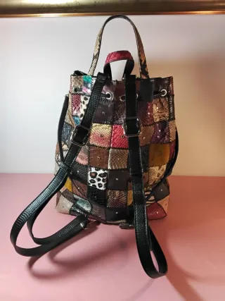 Zaino secchiello vera pelle patchwork