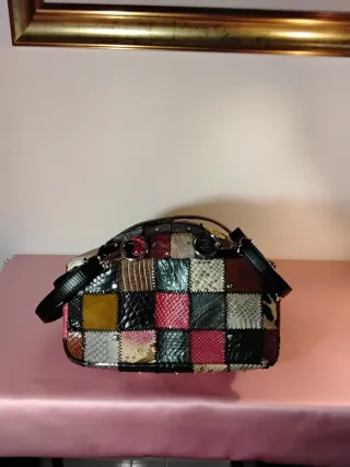 Zaino secchiello vera pelle patchwork