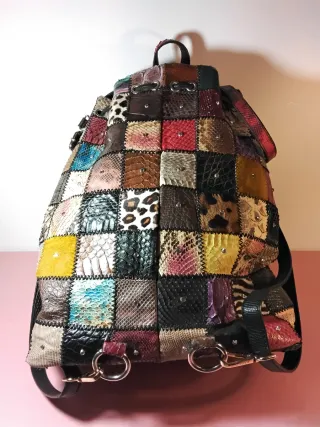 Zaino secchiello vera pelle patchwork