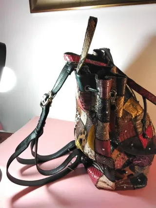 Zaino secchiello vera pelle patchwork