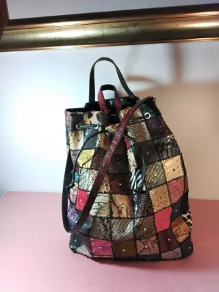 Zaino secchiello vera pelle patchwork