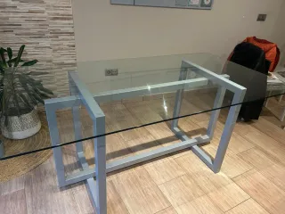Mesa de centro cristal y metal diseño