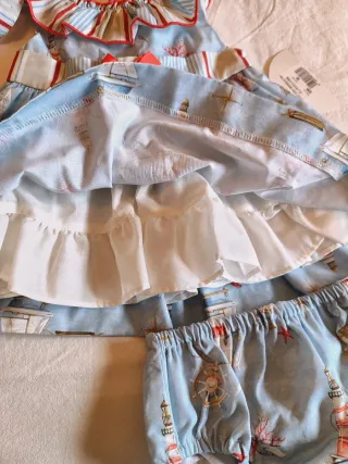 Conjunto bebé vestido y braguita marinero
