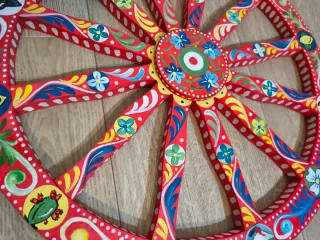 Ruota Carretto Siciliano Legno Dipinta Mano