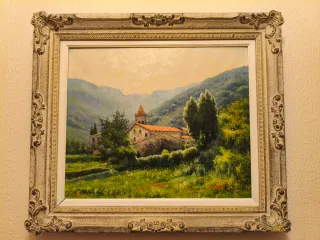 Cuadro paisaje pueblo con marco