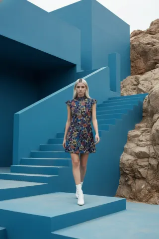 Vestido Kenzo floral azul multicolor