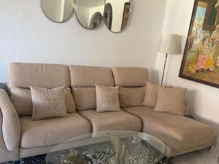 Sofá 3 plazas extensible beige y negro