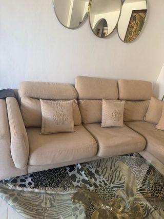 Sofá 3 plazas extensible beige y negro