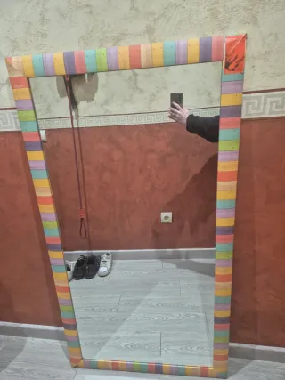 Espejo recibidor multicolor madera