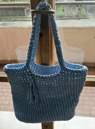 Borsa uncinetto celeste 40x35 cm