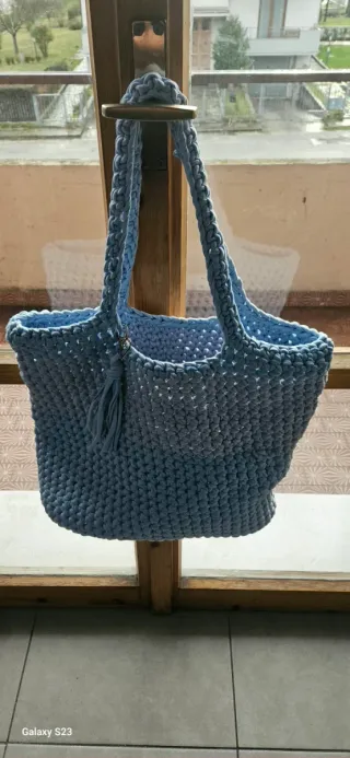 Borsa uncinetto celeste 40x35 cm