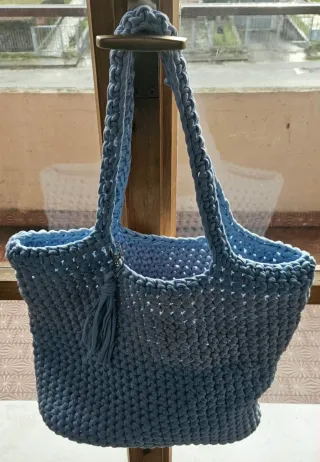 Borsa uncinetto celeste 40x35 cm