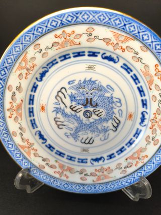 3 Pratos Bago de Arroz Dragão Porcelana China Maca