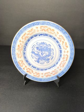 3 Pratos Bago de Arroz Dragão Porcelana China Maca