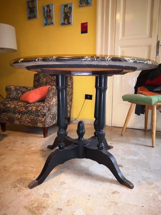 Tavolo rotondo legno e marmo stile antico