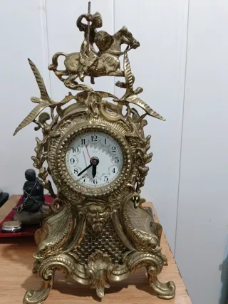 Reloj Funciona Bronce Barroco Caballo Jinetes