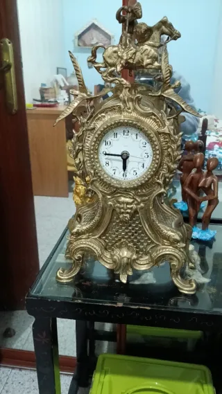 Reloj Funciona Bronce Barroco Caballo Jinetes