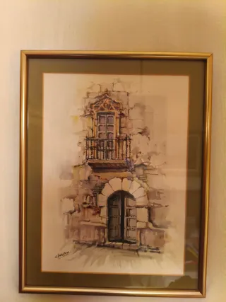 Cuadro acuarela arquitectura antigua