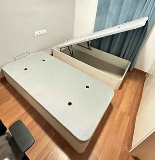 Base Cama Tapizada Beige/Gris