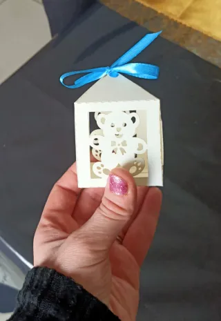 Scatolina Porta Confetti Orsetto Bianco e Azzurro