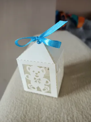 Scatolina Porta Confetti Orsetto Bianco e Azzurro