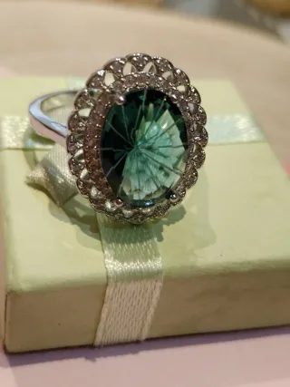 Anillo vintage plata con piedra verde mar
