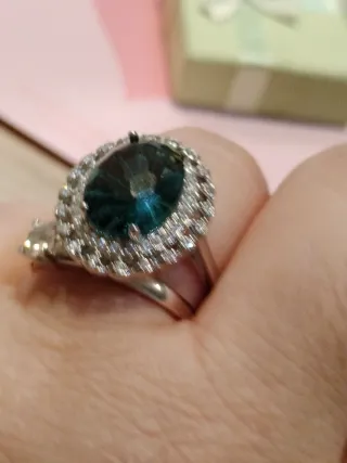 Anillo vintage plata con piedra verde mar