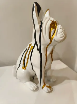 Figura Bulldog Francês Luxo Dourado e Branco