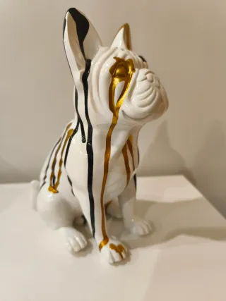Figura Bulldog Francês Luxo Dourado e Branco
