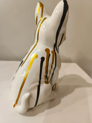 Figura Bulldog Francês Luxo Dourado e Branco