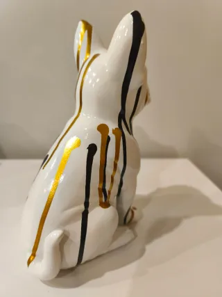 Figura Bulldog Francês Luxo Dourado e Branco