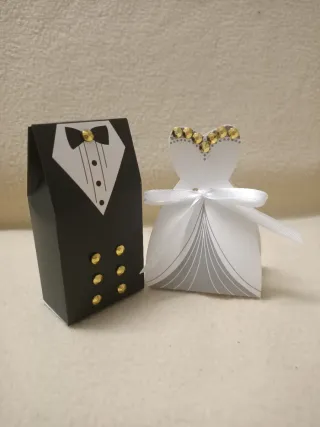 Scatoline Porta Confetti Sposo e Sposa Oro