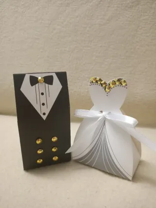 Scatoline Porta Confetti Sposo e Sposa Oro
