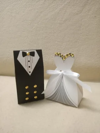 Scatoline Porta Confetti Sposo e Sposa Oro