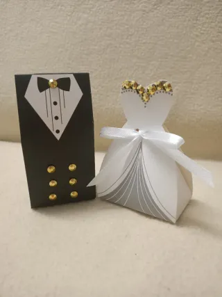 Scatoline Porta Confetti Sposo e Sposa Oro