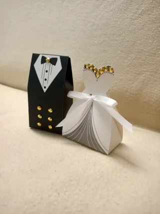 Scatoline Porta Confetti Sposo e Sposa Oro