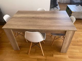 Conjunto mesa  + Sillas comedor blancas y madera