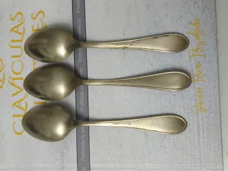 3 Cucharas Vintage Alpaca Plateada Sello Gallo