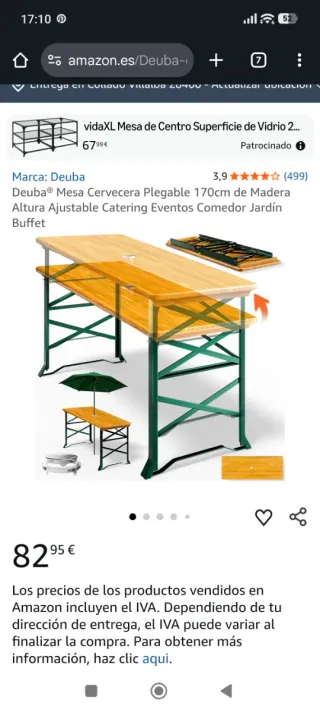 Mesa Plegable Madera Ajustable