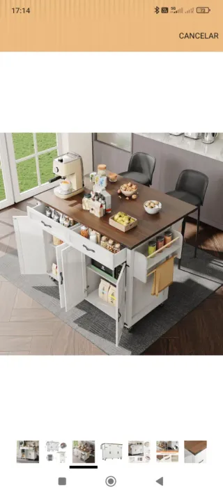 Mesa auxiliar cocina plegable con ruedas