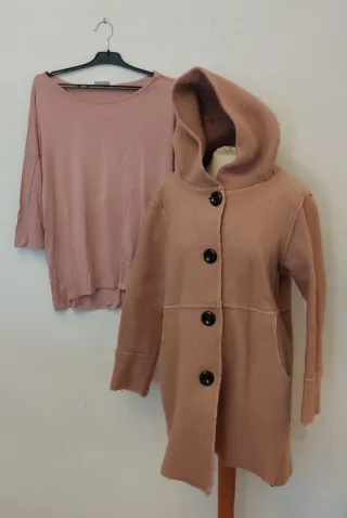 Abrigo rosa lana FLORENCIA + Camiseta rosa