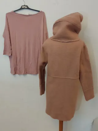 Abrigo rosa lana FLORENCIA + Camiseta rosa