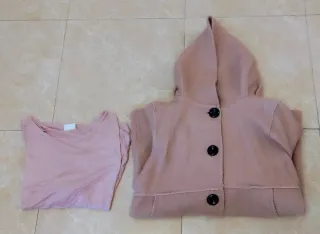 Abrigo rosa lana FLORENCIA + Camiseta rosa