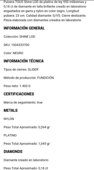 Pulsera Tous platino y diamante