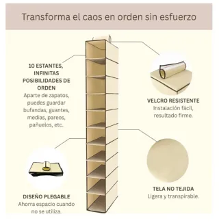 Zapatera Colgante Plegable 10 Pares Beige