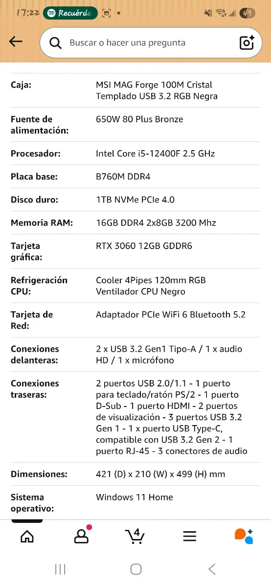 PC Gaming MSI i5-12400F RTX 3060 16GB RAM