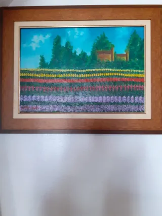 Cuadro de tulipanes y paisaje