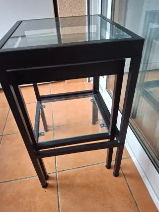 Mesa auxiliar cristal y metal 40cm