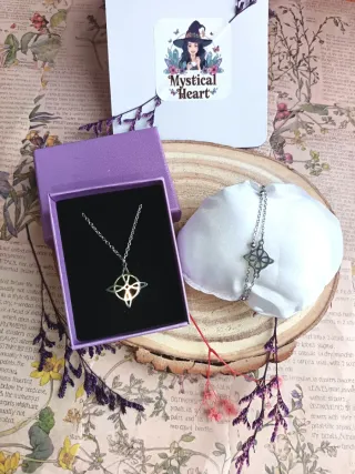 Collar y Pulsera Nudo de Bruja Acero Inoxidable