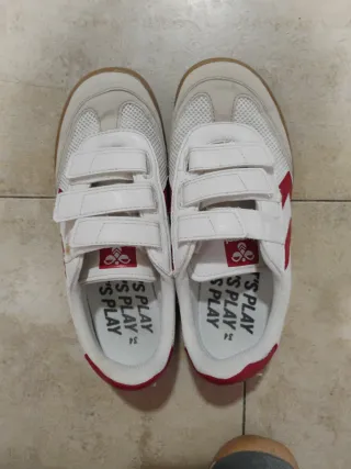 Zapatillas niño velcro blancas y rojas